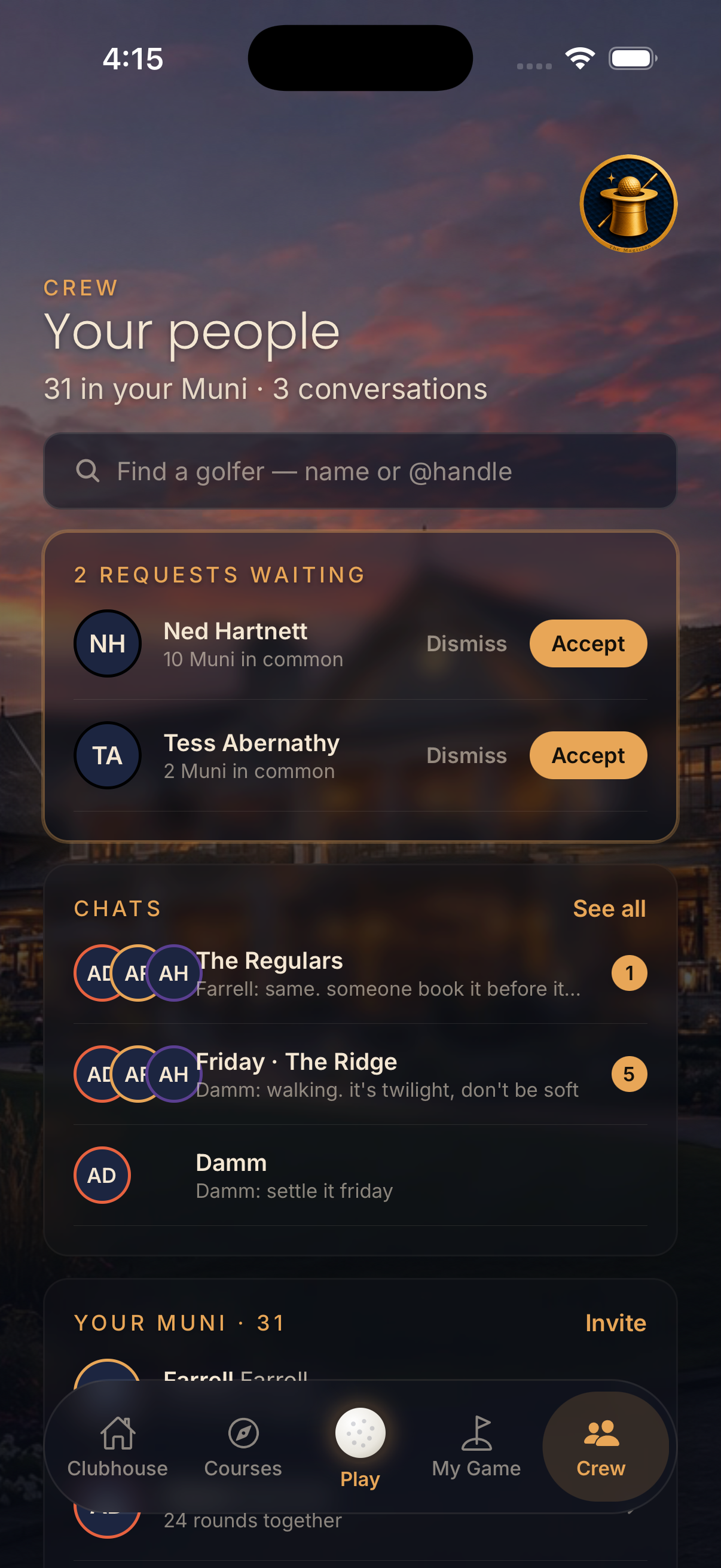 Twilight Clubhouse Crew screen showing approved seed identities