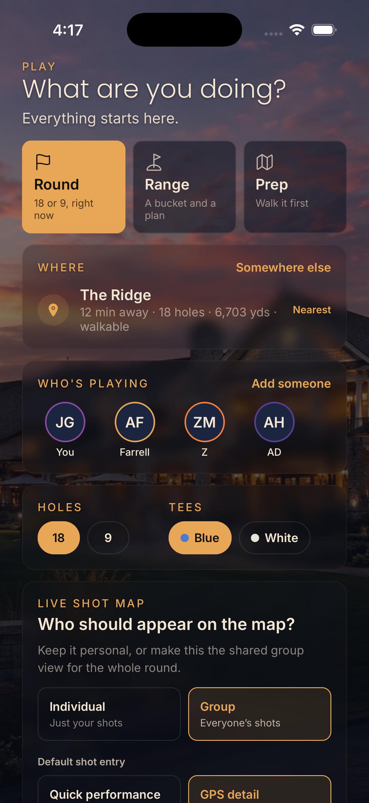 Twilight Clubhouse round setup screen using approved seed data