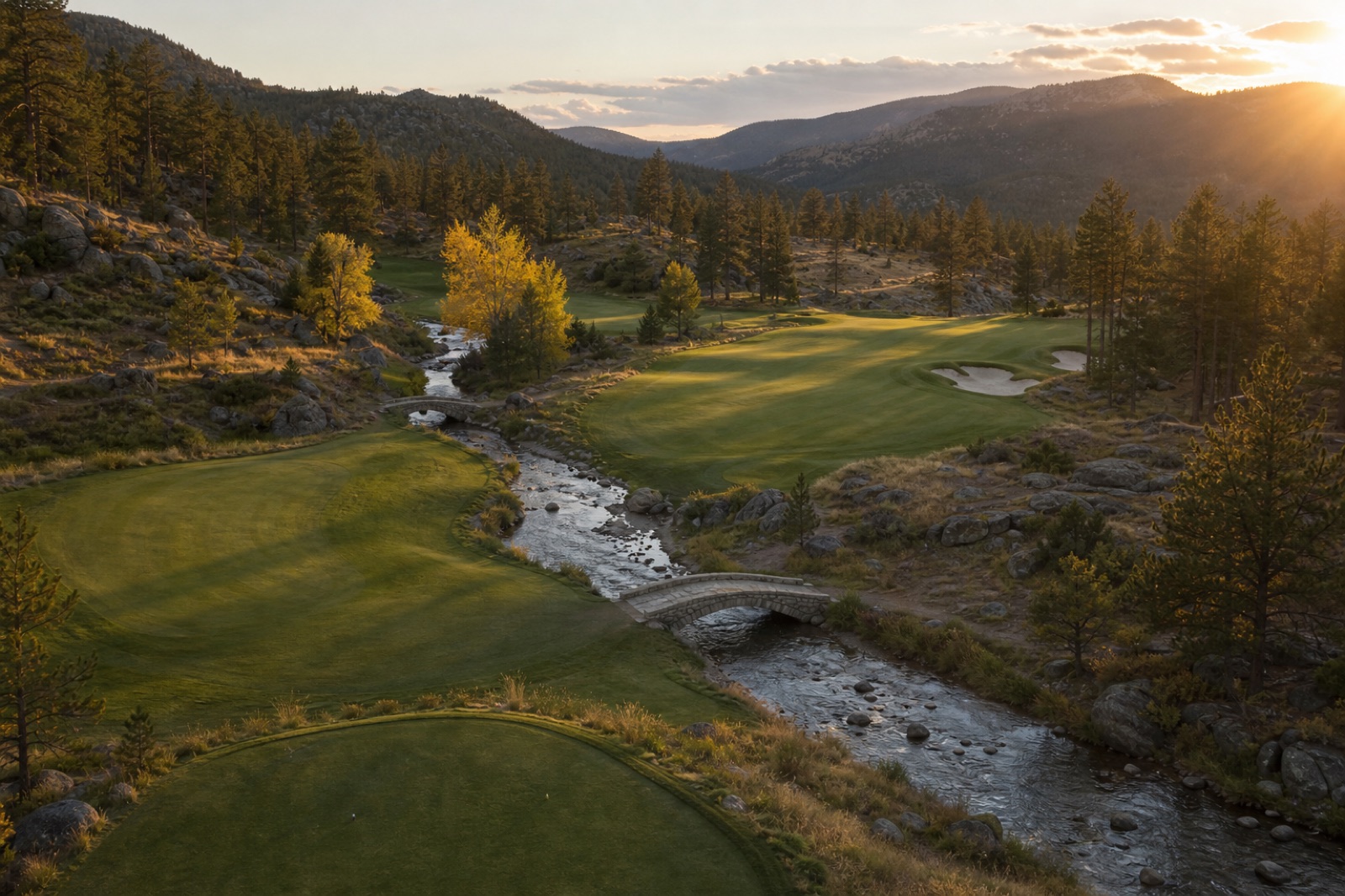 Illustrative golf course visual in warm evening light
