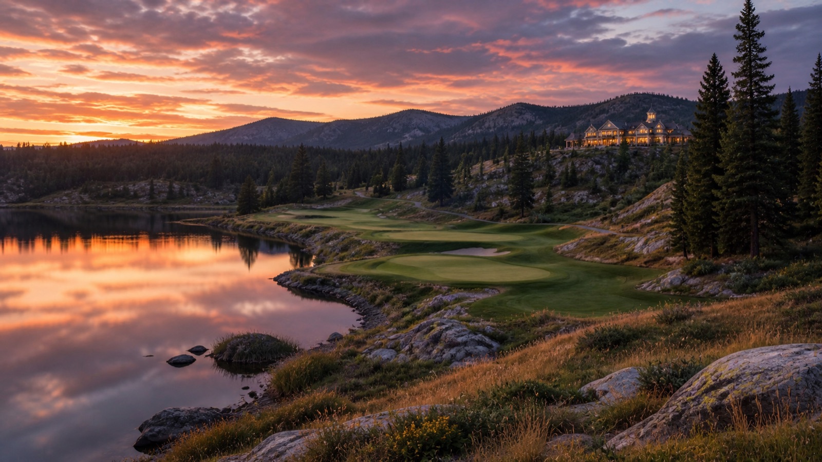 Illustrative golf course visual in evening light
